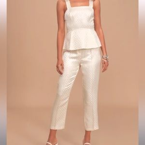 NEW lulus satin jacquard peplum top with pants coords set - XS